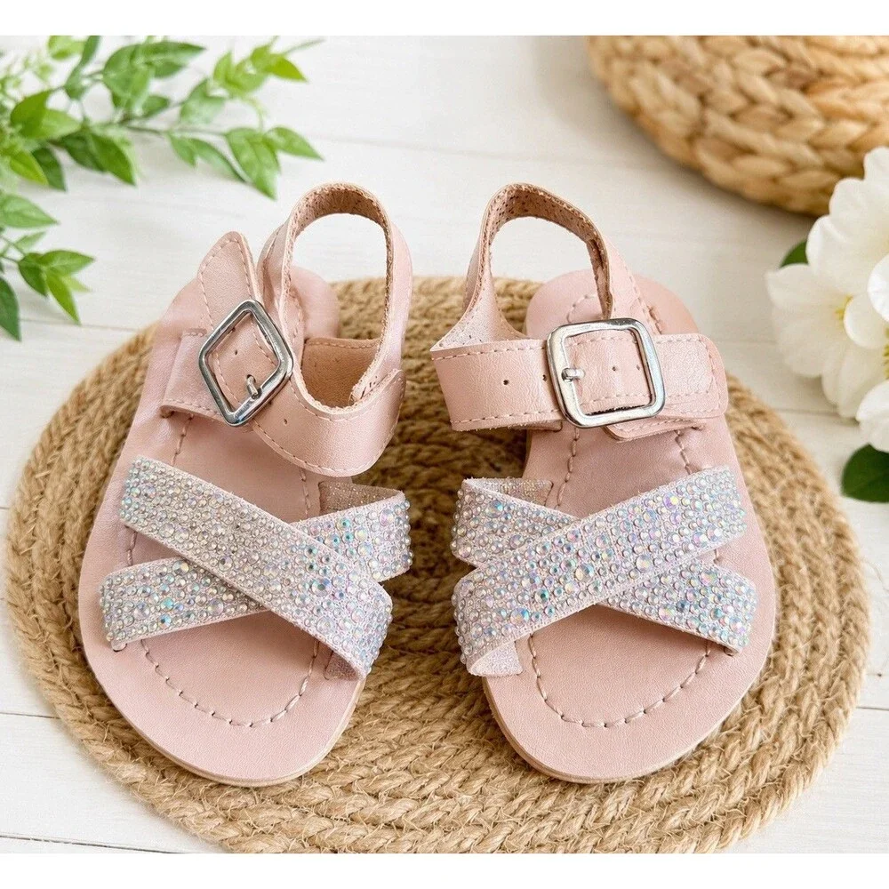 Nordstrom Rack Baby Infant Toddler Girl Blush Embellished Sparkle Sandal Size 5